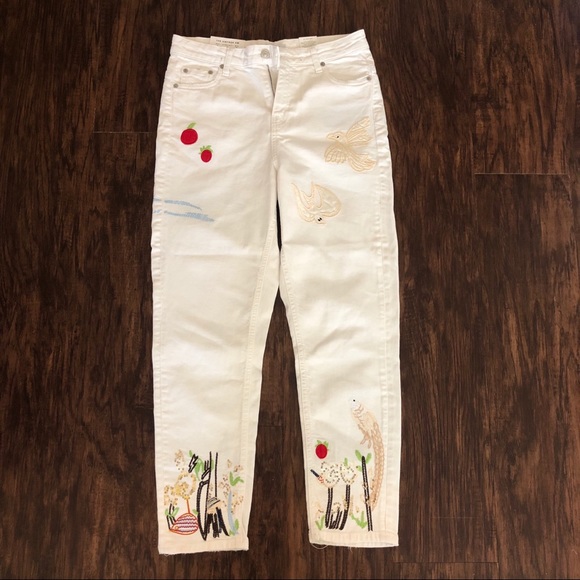 NWT! Zara Vintage High Waist Embroidered Beaded Straight Leg White Jeans Size 4 - Picture 6 of 13